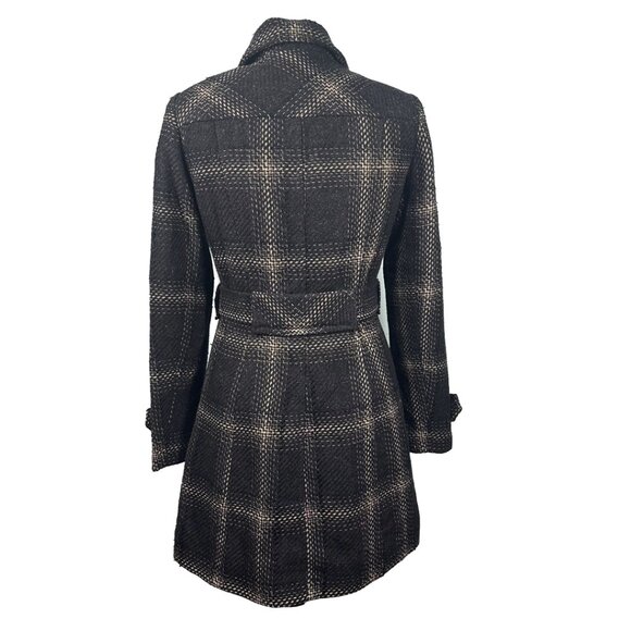 Dorothy Perkins Wool Blend Belted Coat UK 10 Euro 38 Black Cream Plaid Check - Picture 2 of 9